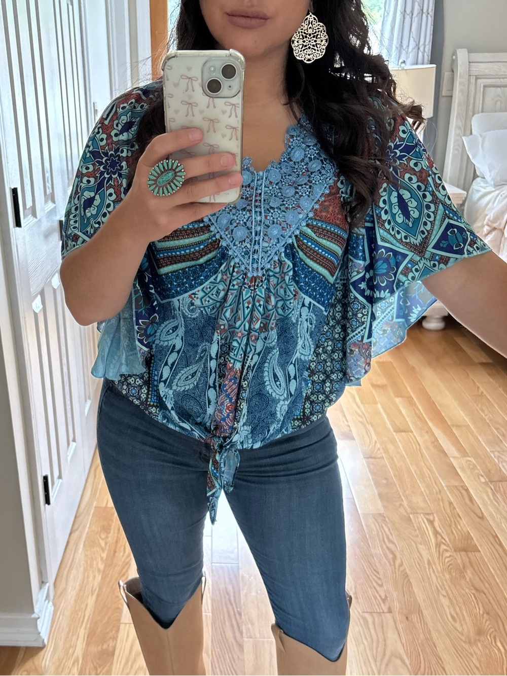 Dolman sleeve lace embellished boho top